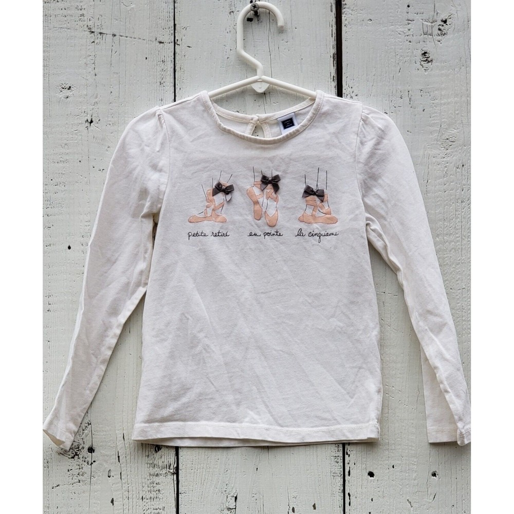 Janie And Jack Girls' White Ballet Graphic Top Long Sleeve Shirt Size 5